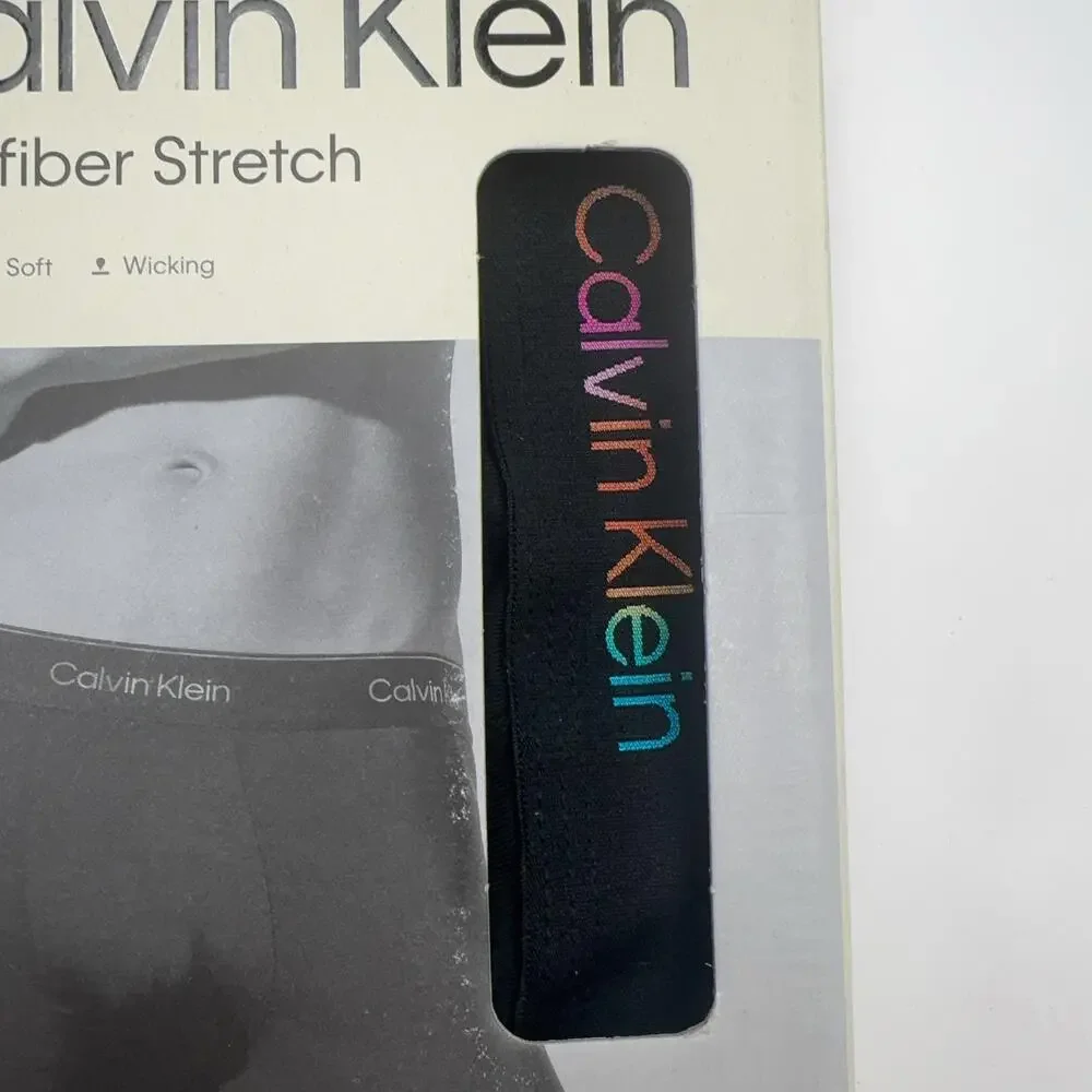 Calvin Klein Boxer Brief Mens Medium Black Microfiber Stretch Rainbow Waistband